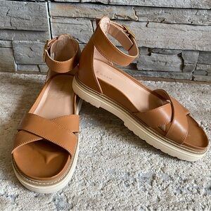 Cole Haan Fraya Platform Leather Sandals Ankle Strap Camel Tan Open Toe: 9B